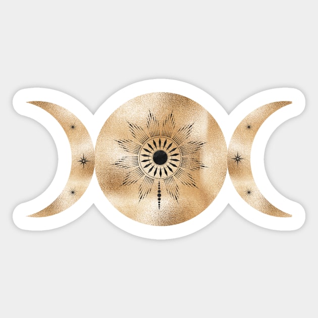 Triple Moon Goddess in Gold Sticker by Tee's Tees